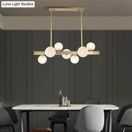 Modern Brass Led Glass Island Pendant Light Fixture - Spherical Design For Ceiling