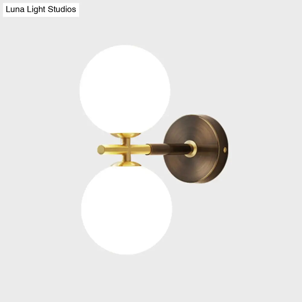Modern Brass Led Wall Sconce Light - White Glass Mid Century Fixture (1/2 Bulbs)