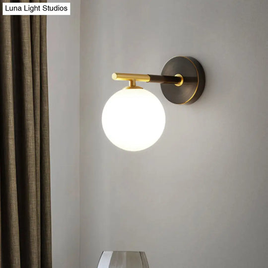 Modern Brass Led Wall Sconce Light - White Glass Mid Century Fixture (1/2 Bulbs)