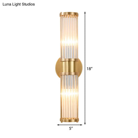 Modern Brass Linear Wall Lamp With Clear Crystal Sconce - 2 Lights Stylish Design