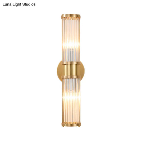 Modern Brass Linear Wall Lamp With Clear Crystal Sconce - 2 Lights Stylish Design