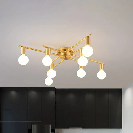 Modern Brass Molecular Flushmount Ceiling Lamp - 8-Bulb Cream Glass Flush Mount Light