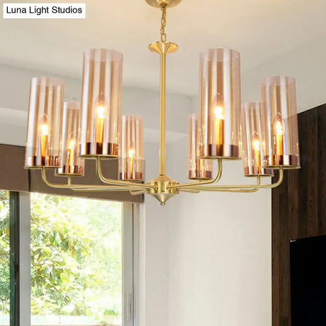 Modern Brass Pendant Light: Tubular Up Chandelier For Living Room - Glass Hanging Fixture