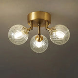 Modern Brass Semi-Flush Ceiling Light With Clear Twist Glass For Dining Room Lighting 3 /