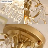 Modern Brass Semi Flush Mount Ceiling Light With Crystal Accent - Curve Arm Design 1/3 Lights