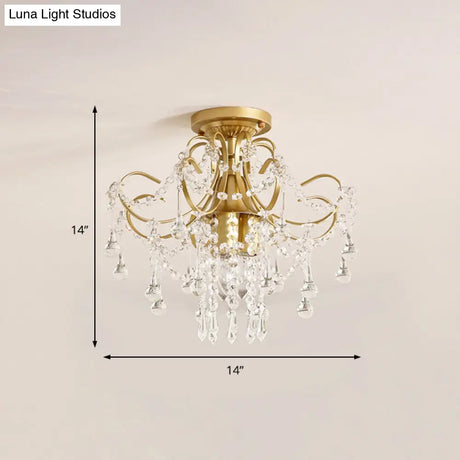 Modern Brass Semi Flush Mount Ceiling Light With Crystal Accent - Curve Arm Design 1/3 Lights