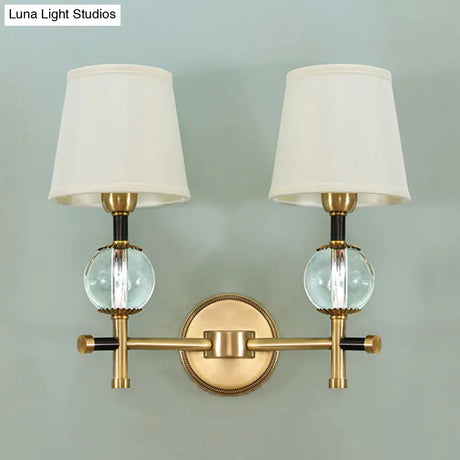 Modern Brass Wall Sconce With Crystal Accent And Fabric Shade