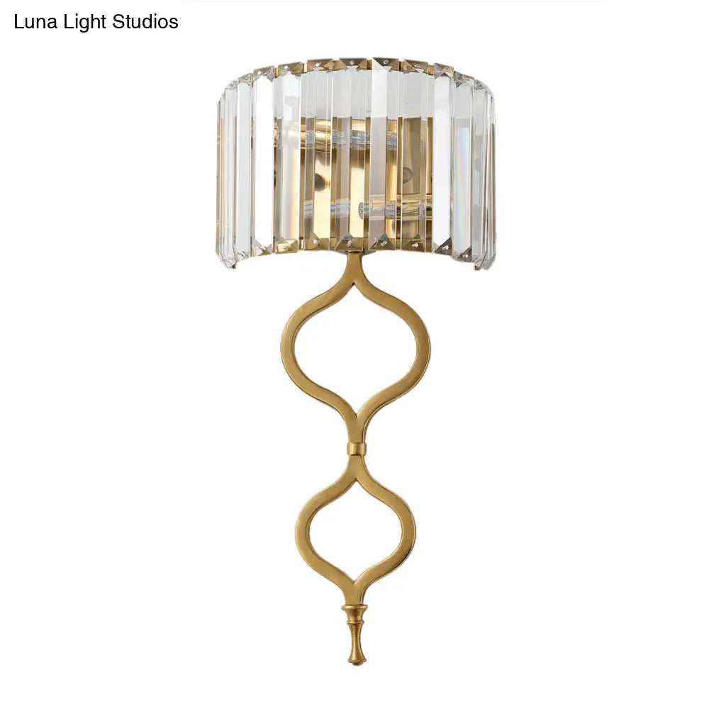 Modern Brass Wall Sconce With Crystal Rectangle Shade - 2 Lights