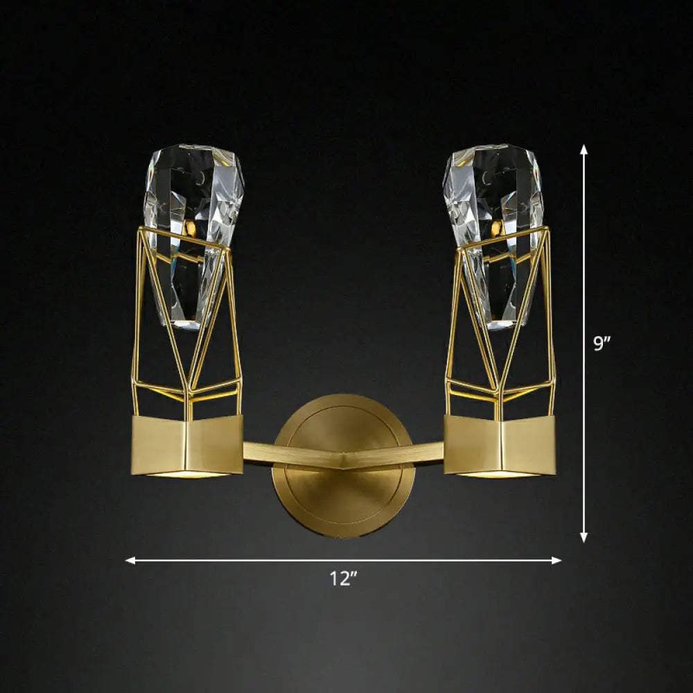 Modern Brass Wall Sconce With Crystal Rock Deco Metal Light Fixture 2 /