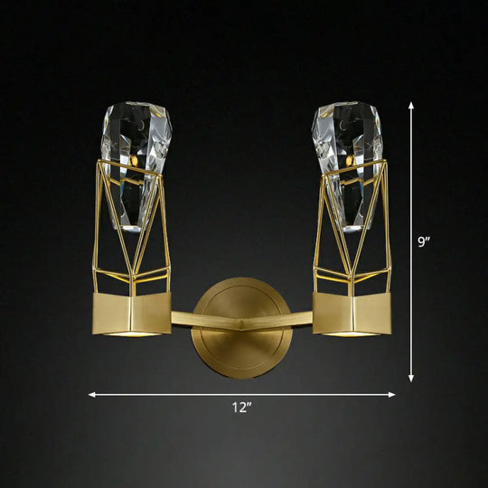 Modern Brass Wall Sconce With Crystal Rock Deco Metal Light Fixture 2 /