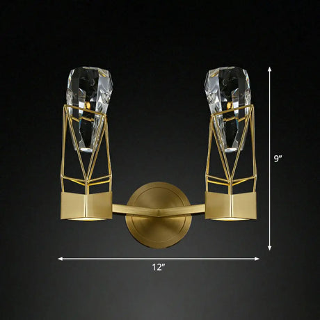 Modern Brass Wall Sconce With Crystal Rock Deco Metal Light Fixture 2 /