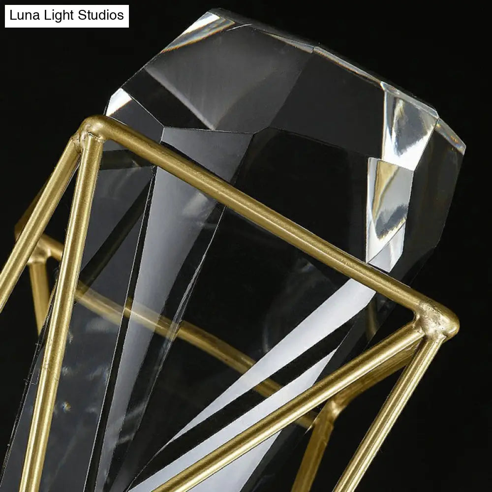Modern Brass Wall Sconce With Crystal Rock Deco Metal Light Fixture