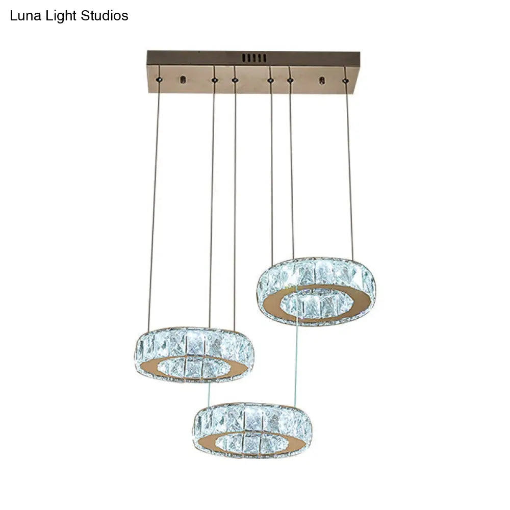 Bronze Ring Crystal Pendant Ceiling Light With Led - Multi-Bulb Dining Room Lamp