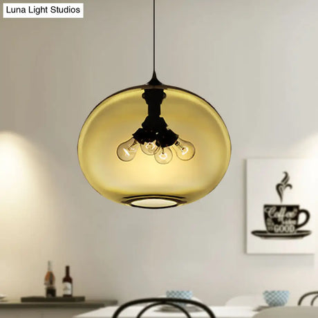 Modern Brown/Clear/Amber Oval Glass Pendant Light - 4-Light Ceiling Hanging Fixture