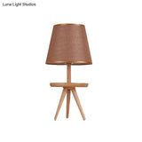Modern Brown Desk Lamp With Flared Fabric Shade - Small Study Table Light