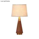 Modern Brown Trapezoid Task Lamp With Wood Base - 1 Head Fabric Reading Light