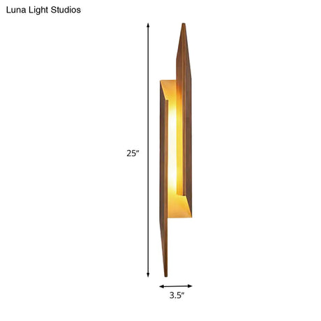 Modern Brown Wall Sconce With Led Light & Geometric Metal Shade For Living Room