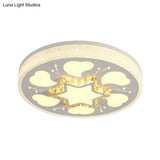 Modern Brown/White Circle Flush Ceiling Light With Led Acrylic & Crystal In White - 3 Color