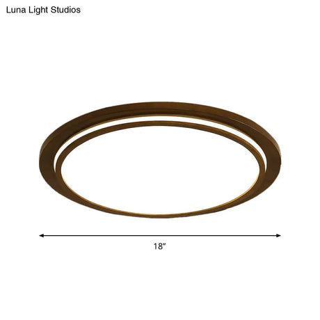 Modern Brown Wood Flush Mount Ceiling Light - 15’/18’/23’ Dia Led Fixture With Natural