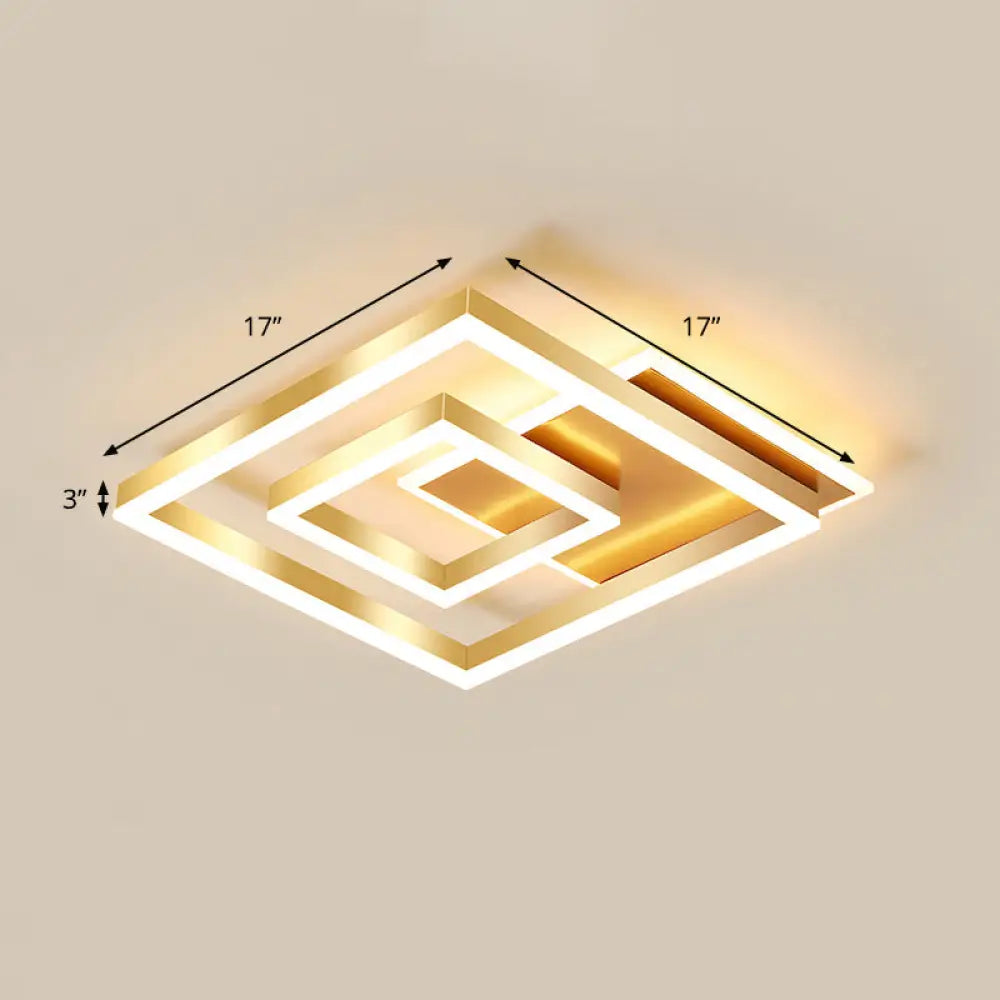 Modern Brushed Gold Square Acrylic Led Ceiling Light Fixture / 17’ Warm
