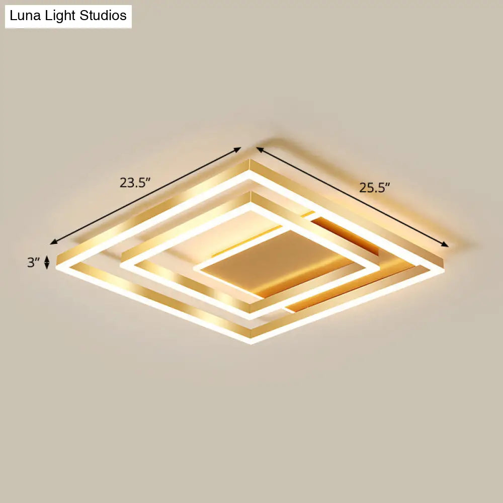 Modern Brushed Gold Square Acrylic Led Ceiling Light Fixture / 23.5’ Warm