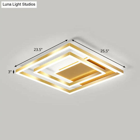 Modern Brushed Gold Square Acrylic Led Ceiling Light Fixture / 23.5’ White
