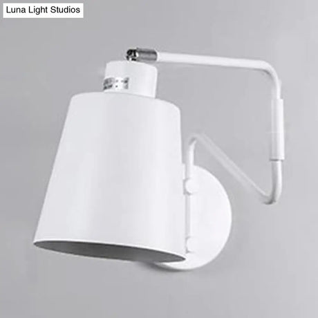 Modern Bucket Metal Wall Sconce With Adjustable Arm - White Corridor Lighting