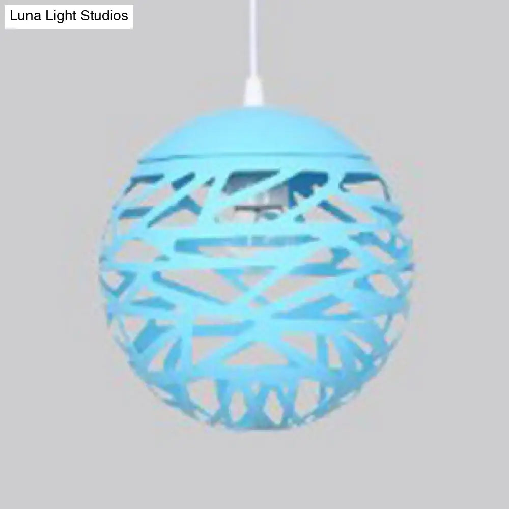 Modern 1-Head Candy Colored Hollow Pendant Lamp For Kids Bedroom Blue / 8