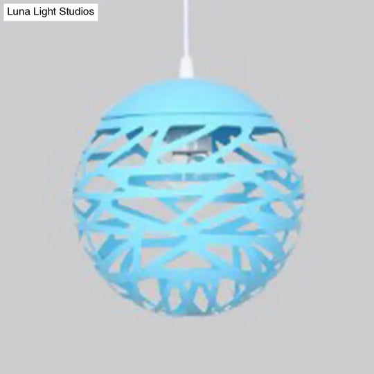 Modern 1-Head Candy Colored Hollow Pendant Lamp For Kids Bedroom Blue / 8