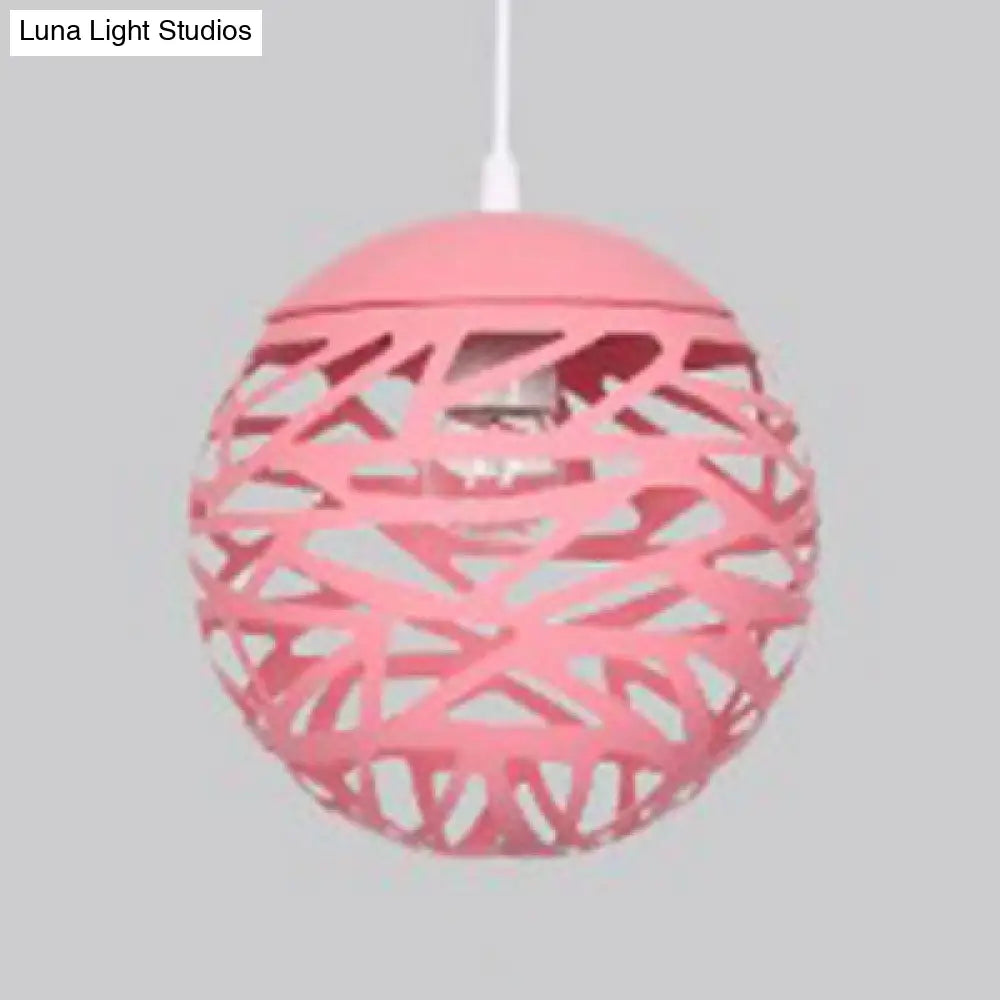Modern 1-Head Candy Colored Hollow Pendant Lamp For Kids Bedroom Pink / 8