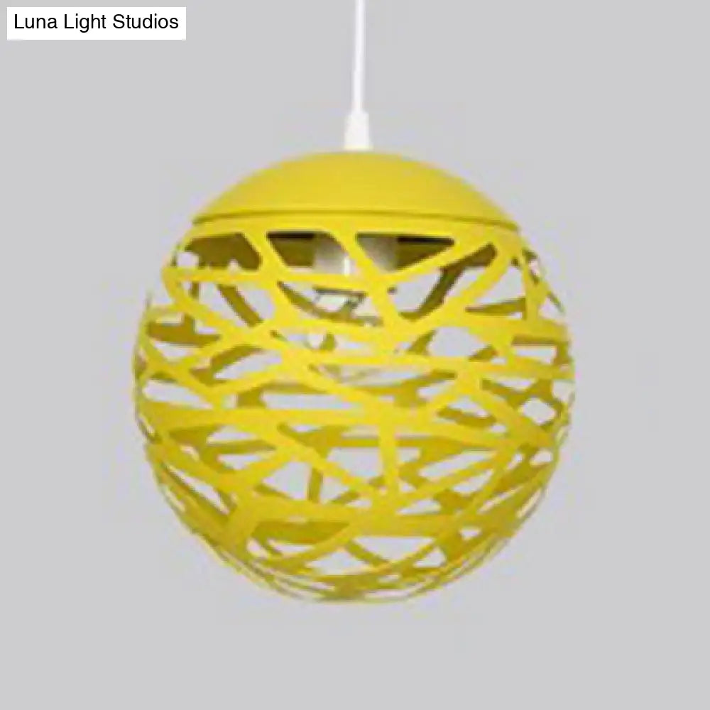 Modern 1-Head Candy Colored Hollow Pendant Lamp For Kids Bedroom Yellow / 8