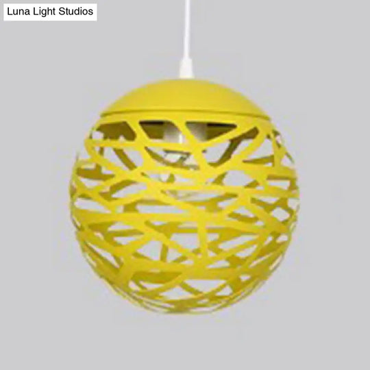 Modern 1-Head Candy Colored Hollow Pendant Lamp For Kids Bedroom Yellow / 8