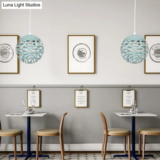 Modern Candy Colored Kid’s Bedroom Pendant Lamp - Hollow Orb Design Metal 1 Head