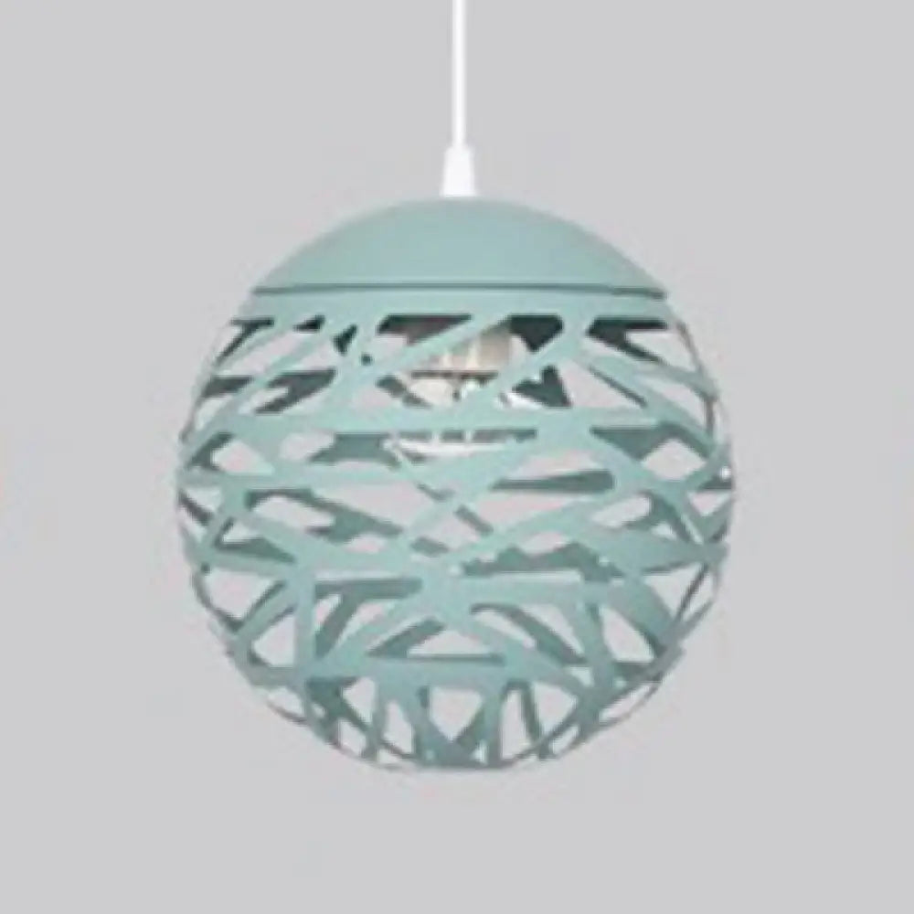 Modern Candy Colored Kid’s Bedroom Pendant Lamp - Hollow Orb Design Metal 1 Head Green / 8’