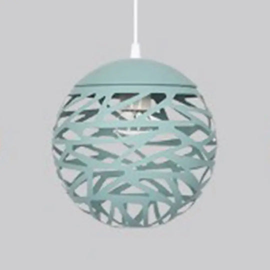 Modern Candy Colored Kid’s Bedroom Pendant Lamp - Hollow Orb Design Metal 1 Head Green / 8’
