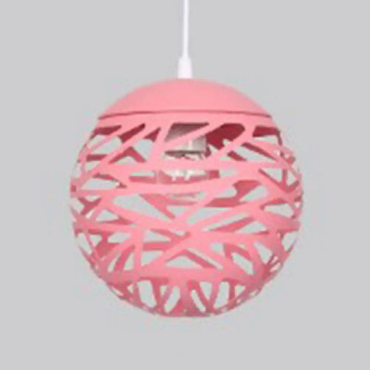 Modern Candy Colored Kid’s Bedroom Pendant Lamp - Hollow Orb Design Metal 1 Head Pink / 8’