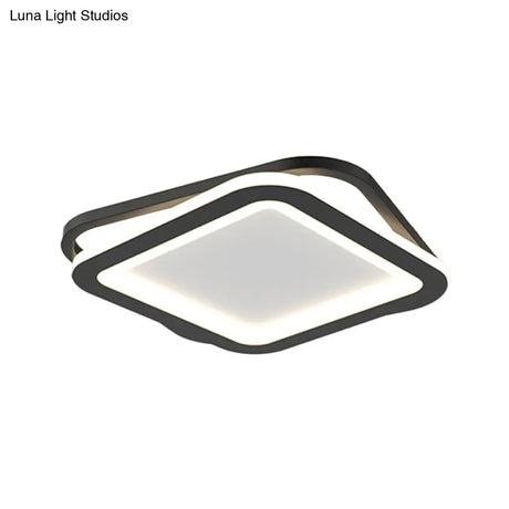 Modern Ceiling Mounted Flush Lighting In Black/Gold - Round/Square Metal Led Fixture For Hallways