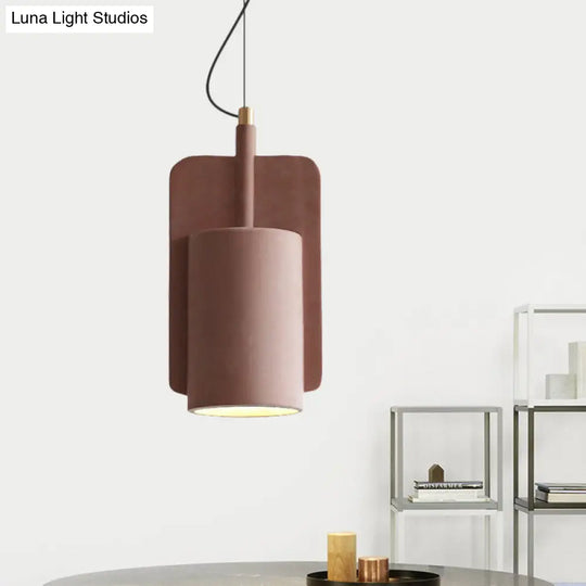 Modern Cement Drop Pendant - Factory Grey/Yellow/Red Half-Cylinder Ceiling Suspension Lamp