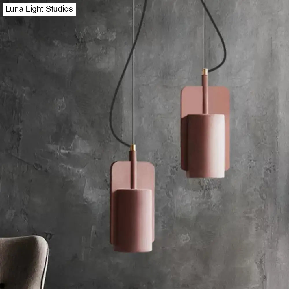 1-Light Cement Drop Pendant Factory Multi-Color Half-Cylinder Ceiling Lamp Red