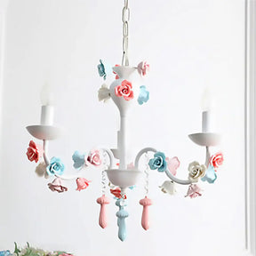 Modern Ceramic Chandelier Pendant Light - Candle Style White Finish With Rose Decoration 3 /