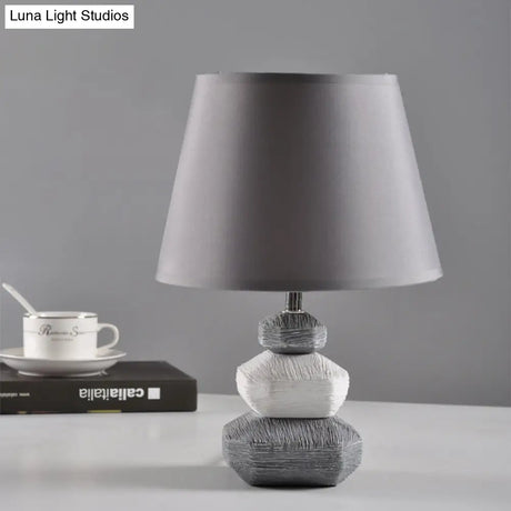 Modern Ceramic Nightstand Lamp - Contemporary Stone Shape Design | Black/Grey & White 1 Light