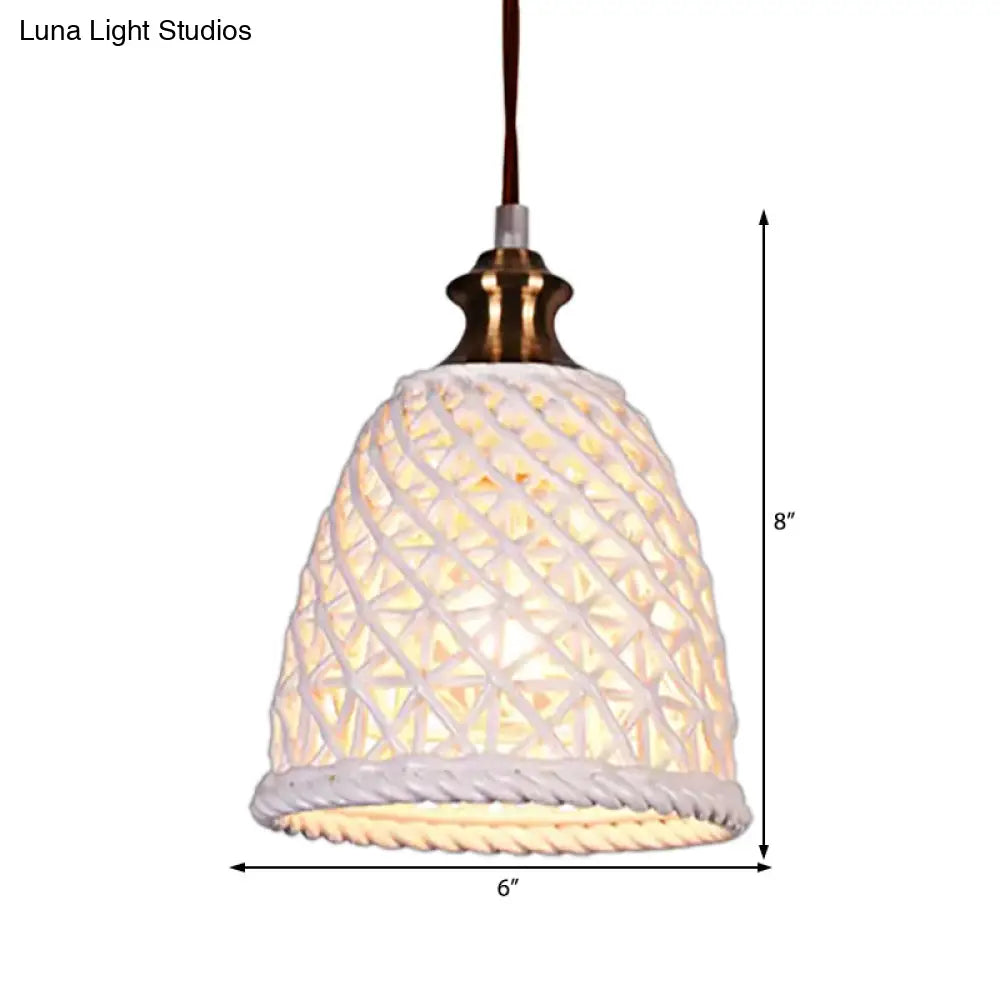 Modern Ceramic Pendant Lamp For Restaurants - Stylish Domed Basket Design 1 Head Hanging Light