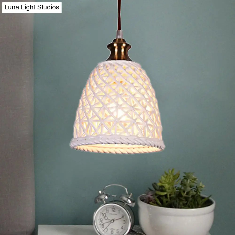 Modern Ceramic Pendant Lamp For Restaurants - Stylish Domed Basket Design 1 Head Hanging Light