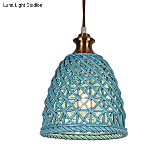 Modern Ceramic Pendant Lamp For Restaurants - Stylish Domed Basket Design 1 Head Hanging Light