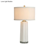 Modern Ceramic Round Fabric Nightstand Lamp - White Finish 1 Head