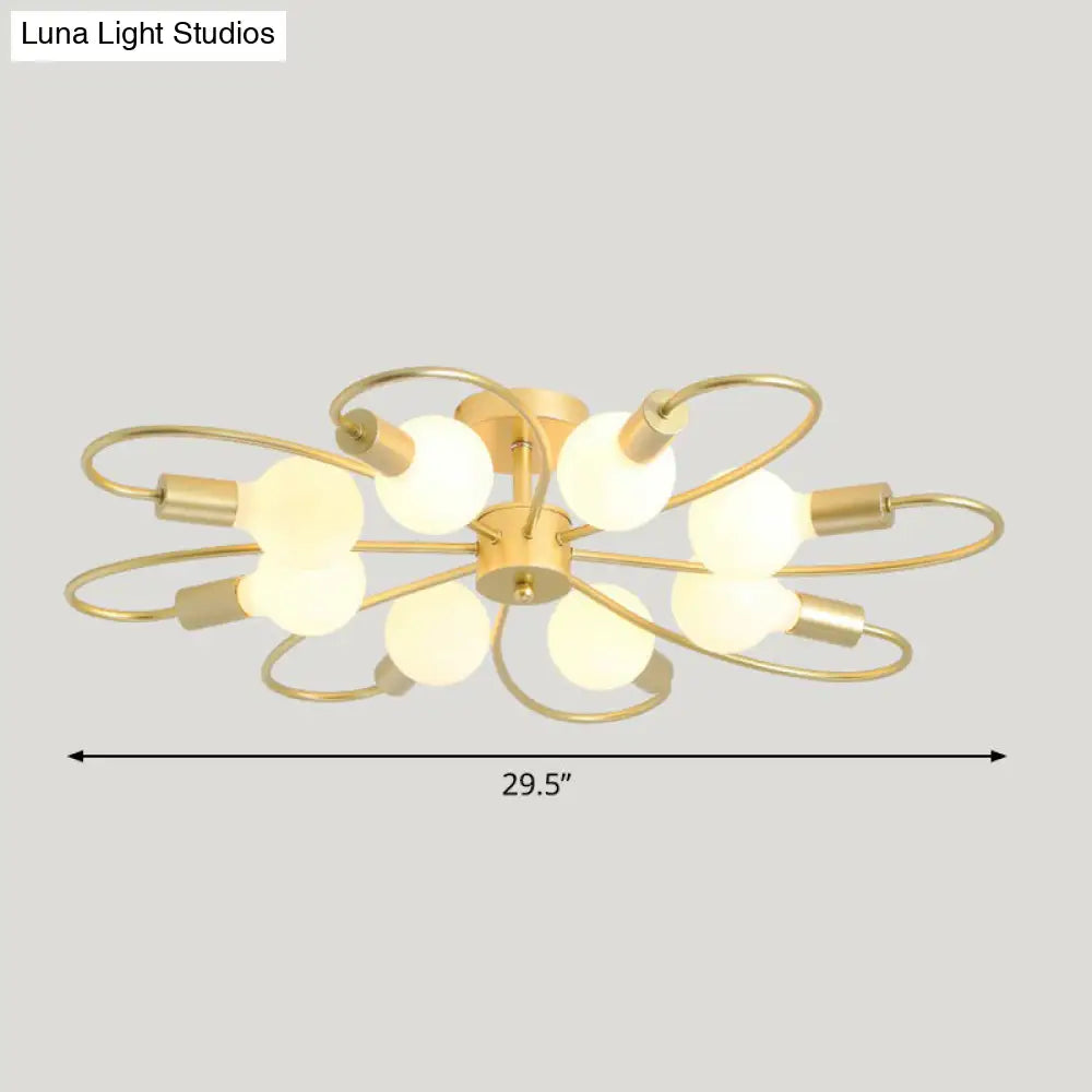 Modern Champagne Whirled Semi Flush Light For Bedroom - Stylish Metal Ceiling Fixture 8 /