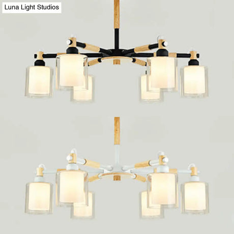 Modern Chic Glass Cylinder Hanging Pendant Lamp With 6 Lights For Bedroom