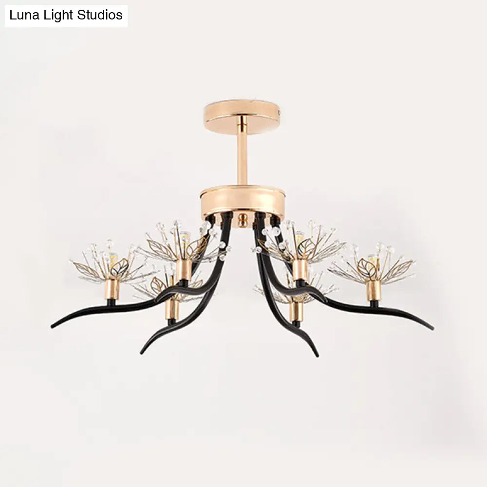 Modern Chinese Redbud Crystal Flush Chandelier With 6-Bulbs - Black