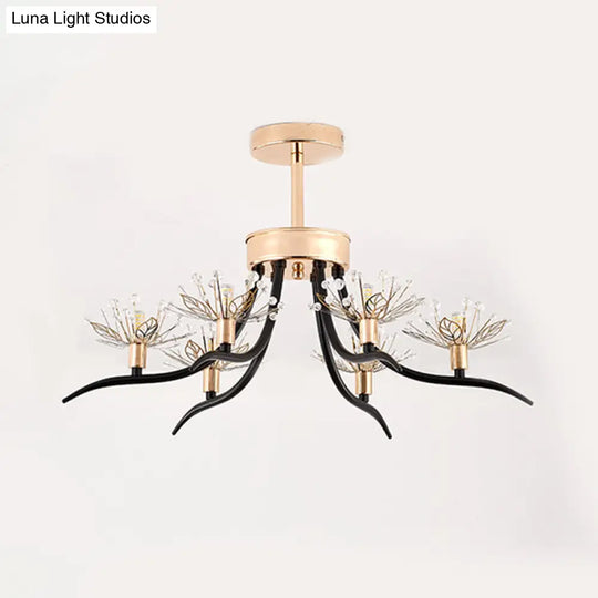 Modern Chinese Redbud Crystal Flush Chandelier With 6-Bulbs - Black