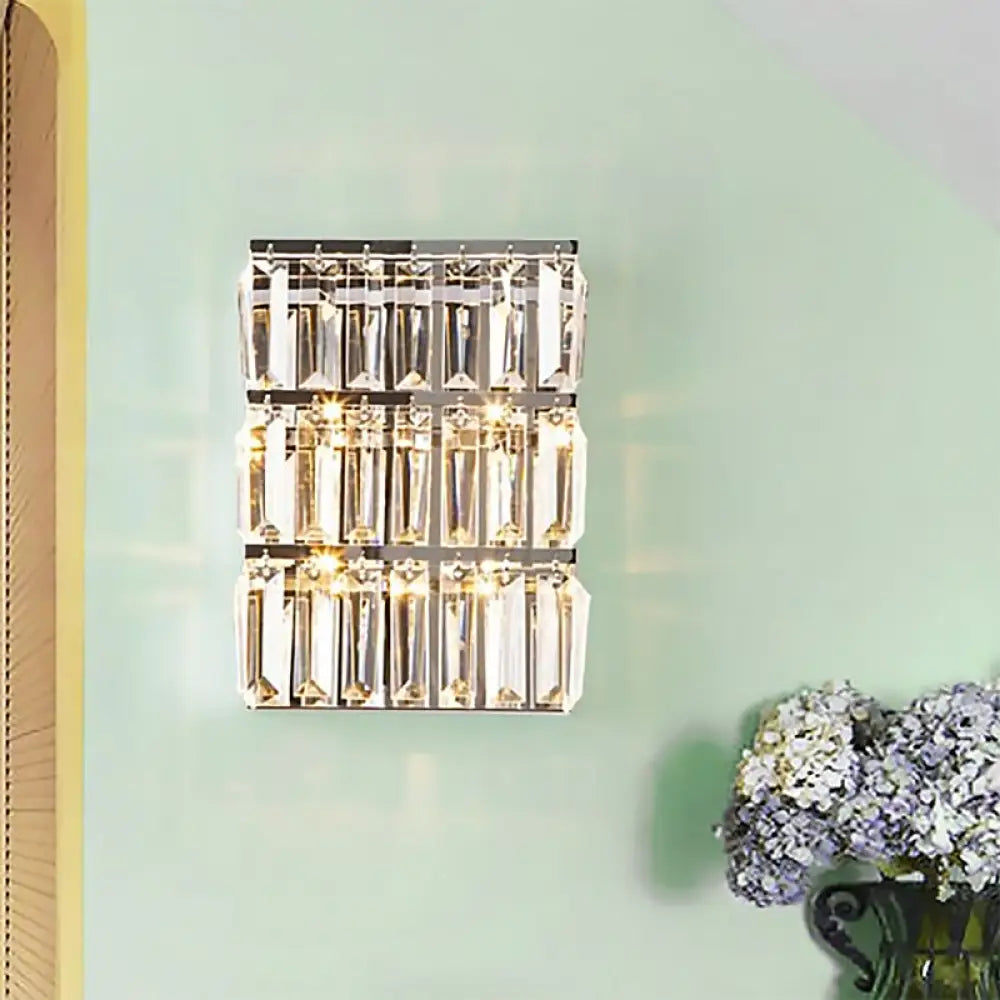 Modern Chrome 4-Light Clear Crystal Wall Lamp - Elegant Rectangle Lighting Fixture